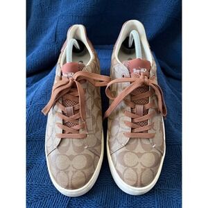 Coach Clip Low Top Sneakers Mens 9.5 Brown Signature Monogram G4949 Tan Leather